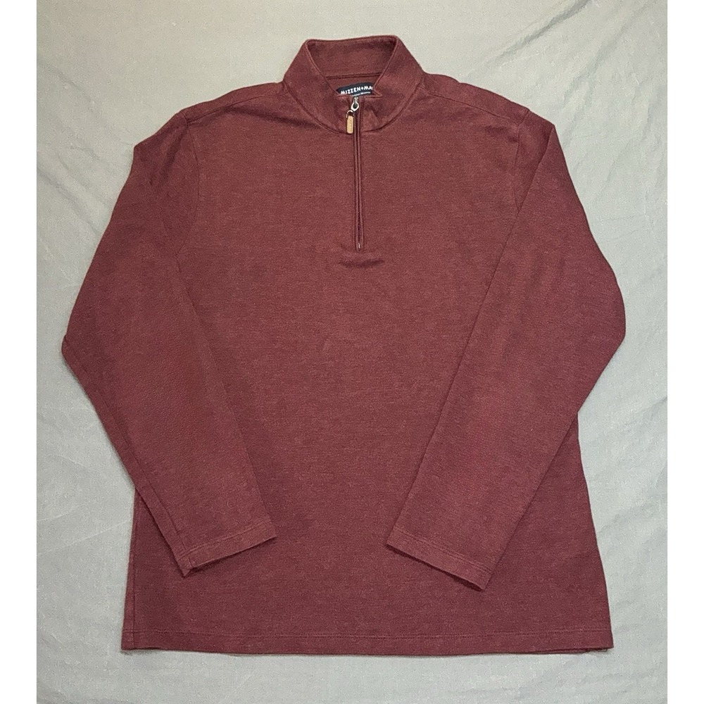 Mizzen+Main Pullover Mens Large Burgundy Quarter Zip Mock Neck Long Sleeve Knit